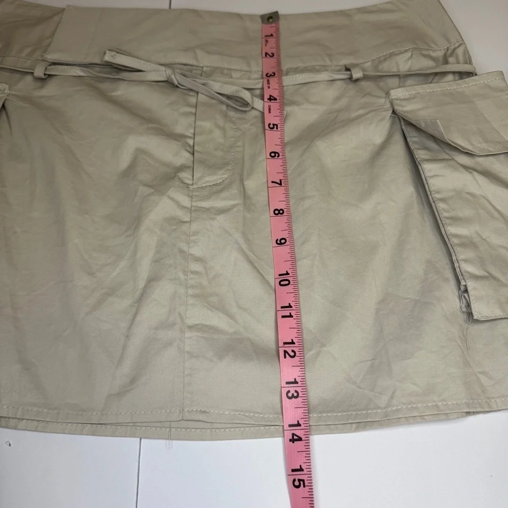 MICAS Utility Cargo Mini Skirt Beige XL – Y2K Street Style, Adjustable Waist